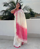  Soft and comfortable white and pink cotton saree for summer  - Golaap Paare
white saree,Khadi saree