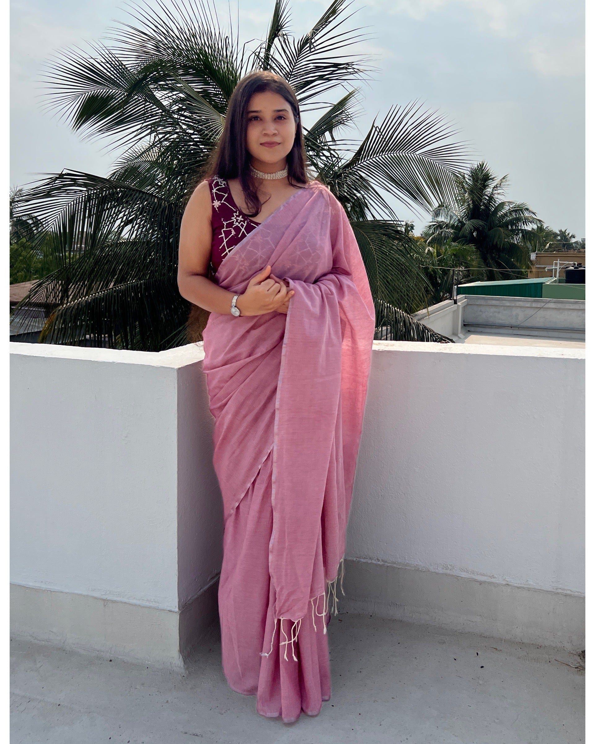 Soft and Comfortable dusty pink khadi cotton saree 