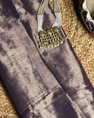Mulmul Tissue Festive/Party Wear saree for the wedding season in  lavender / purple / violet  colour  with red Sari border and Zardozi/Jarsousi  work on entire saree, metallic finish
