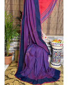 Blue and red soft comfortable khadi cotton saree