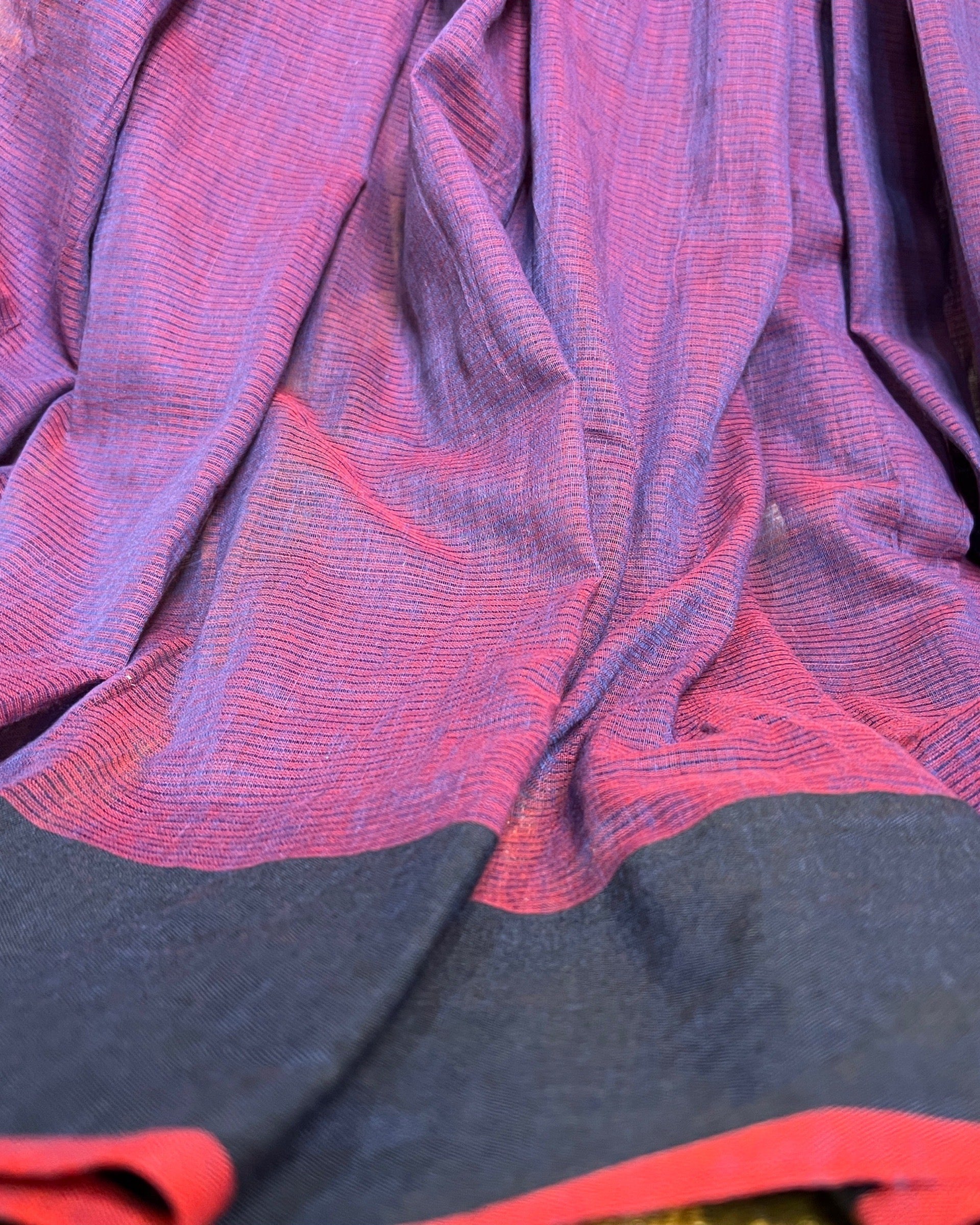 Blue and red soft comfortable khadi cotton saree
