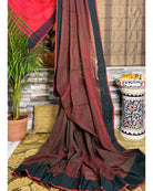 Rama Green and red soft comfortable khadi cotton saree