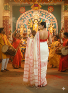 Laal Sada Durga Pujo Saree, Lal Paar Sada , Jamdani cotton saree, Red, White