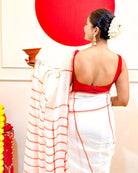 Laal Sada Durga Pujo Saree, Lal Paar Sada , Jamdani cotton saree, Red, White