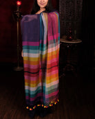 Blue and multicolored Mercerised cotton designer saree for summer festivities