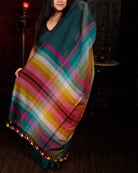 Green and multicolored Mercerised cotton designer saree for summer festivities