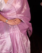 Shop Aame Bahar saree in soft pink mulmul tissue fabric for celebrations