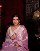 Pink mulmul tissue saree with breathable comfort and handcrafted elegance
