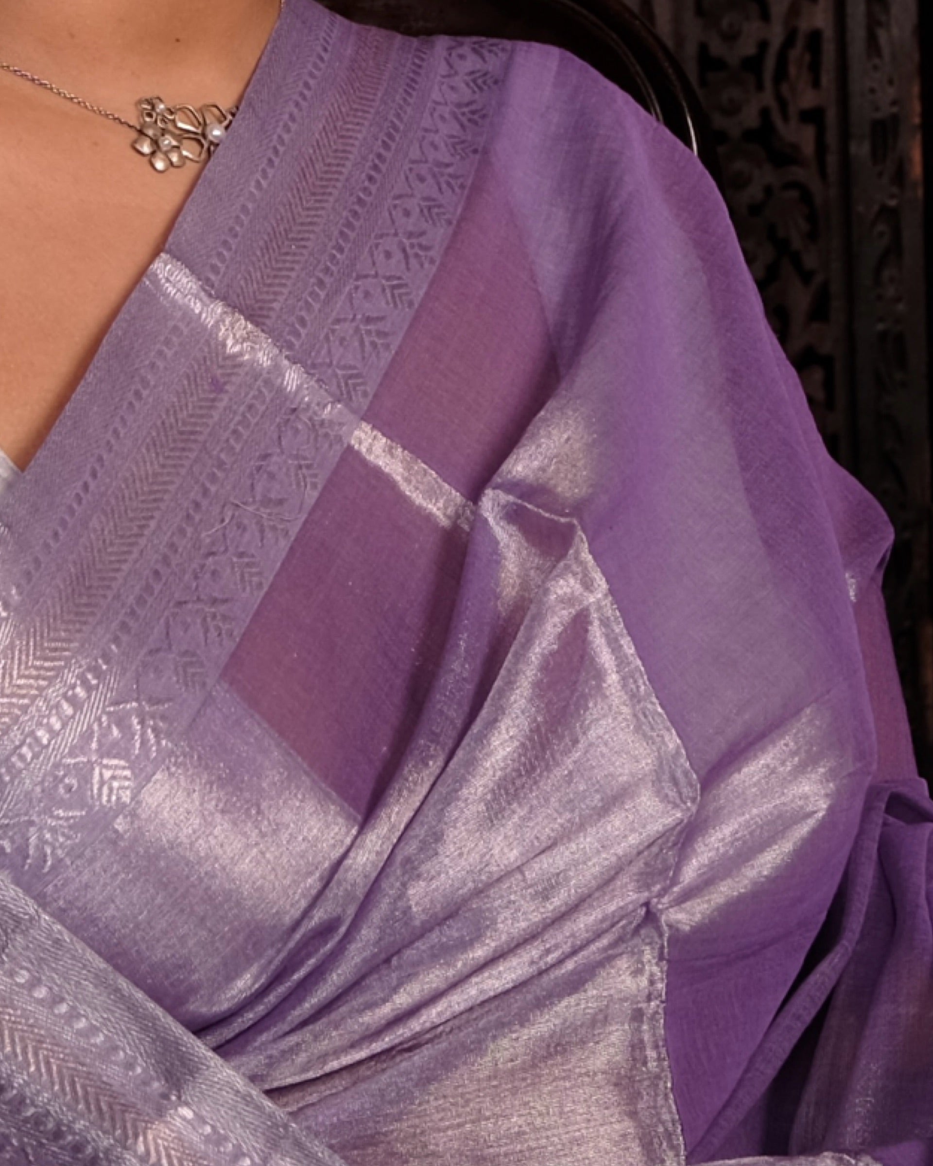 Khizaan Ka Khwaab designer tissue saree in lavender with graceful festive appeal