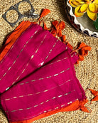 Soft and Comfortable mulmul cotton saree in pink rani shade with sequin emblishment for festive or party wear at reasonable price