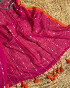 Soft and Comfortable mulmul cotton saree in pink rani shade with sequin emblishment for festive or party wear at reasonable price