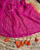 Soft and Comfortable mulmul cotton saree in pink rani shade with sequin emblishment for festive or party wear at reasonable price