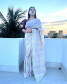 White Taupe art silk Bhagalpuri silk  handloom saree
