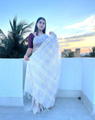 White Taupe art silk Bhagalpuri silk  handloom saree