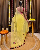 Lotus Valley yellow mulmul saree lightweight breathable cotton saree