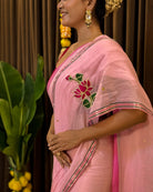 Soft and comfortable embroidered mulmul cotton saree in pink for day festivities or casual outing