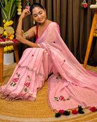 Lotus blush pink mulmul saree breathable cotton saree for daily wear