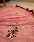 Elegant hand embroidered pink saree in mulmul cotton fabric