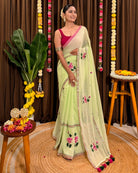 Lotus Meadow green mulmul saree soft breathable cotton saree