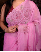 Gulaabi rose sequins embellished pink mulmul cotton saree, a soft breathable saree perfect for festive and party wear.