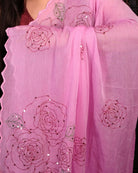 Gulaabi rose sequins embellished pink mulmul cotton saree, a soft breathable saree perfect for festive and party wear.