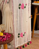 Breathable white cotton saree perfect for office and daily wear