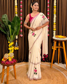 Hand embroidered white mulmul cotton saree elegant everyday wear