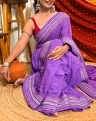 Lavender Sequins Embellished Cotton Saree in soft mulmul fabric with elegant shimmer detailing