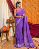 Lavender Sequins Embellished Cotton Saree in soft mulmul fabric with elegant shimmer detailing