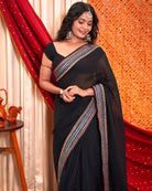 Night’s Edge Black Sequins Embellished Cotton Saree in lightweight breathable fabric