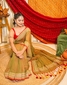 Whispered Shine Brown Sequins Embellished Cotton Saree styled for summer wear