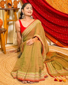 Whispered Shine Brown Sequins Embellished Cotton Saree with elegant shimmer detailing