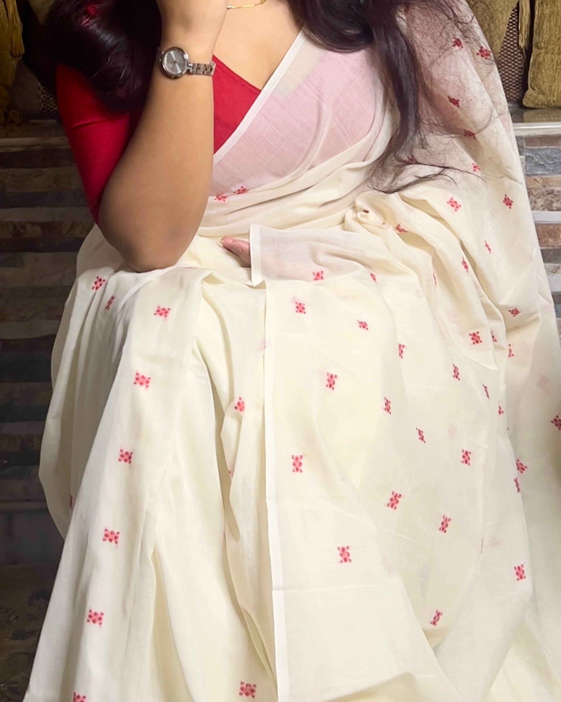 Soft and Comfortable Durga Puja Navaratri Red and White Handloom Cotton Saree Collection