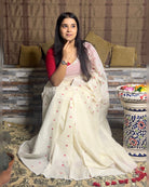 Soft and Comfortable Durga Puja Navaratri Red and White Handloom Cotton Saree Collection