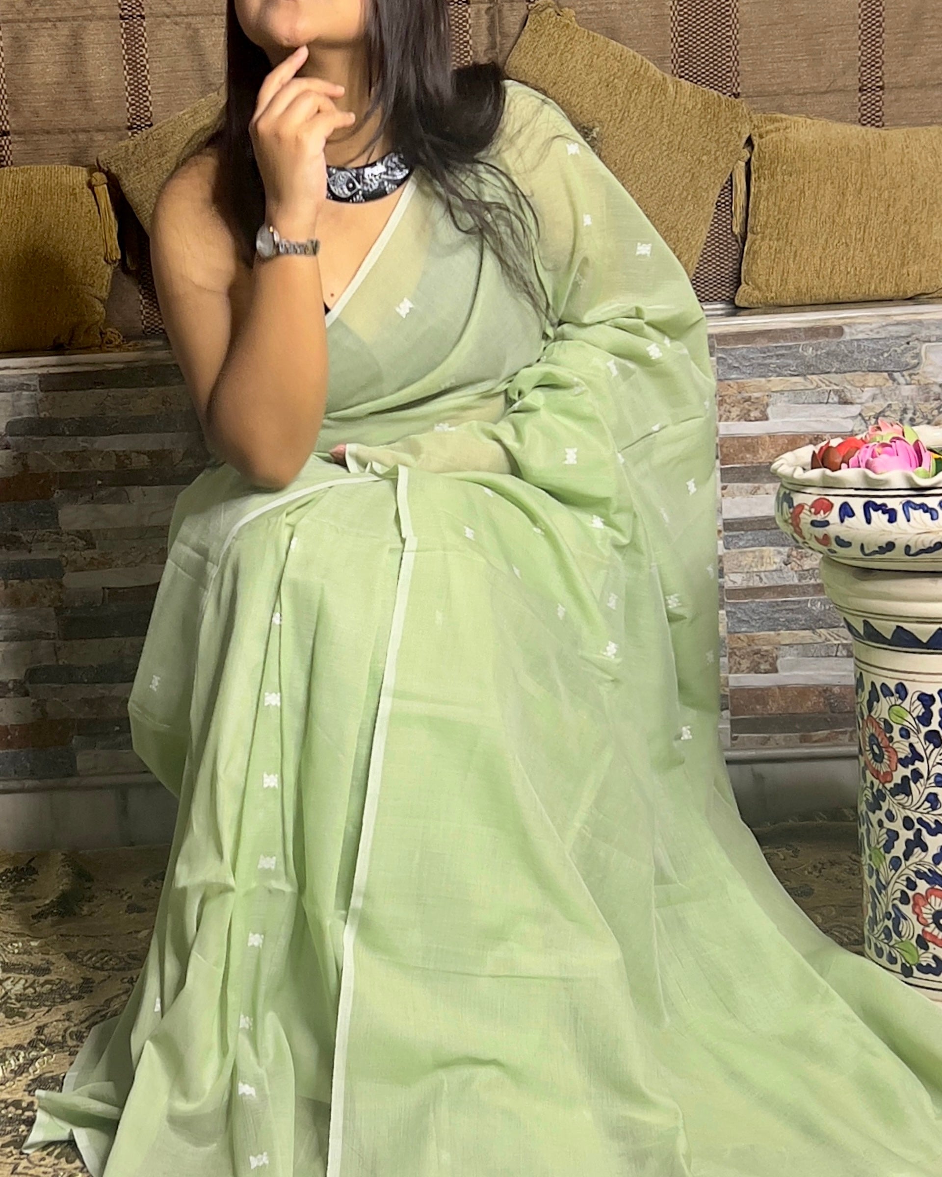 Pista Green -handloom cotton saree soft an comfortable for summer new collection