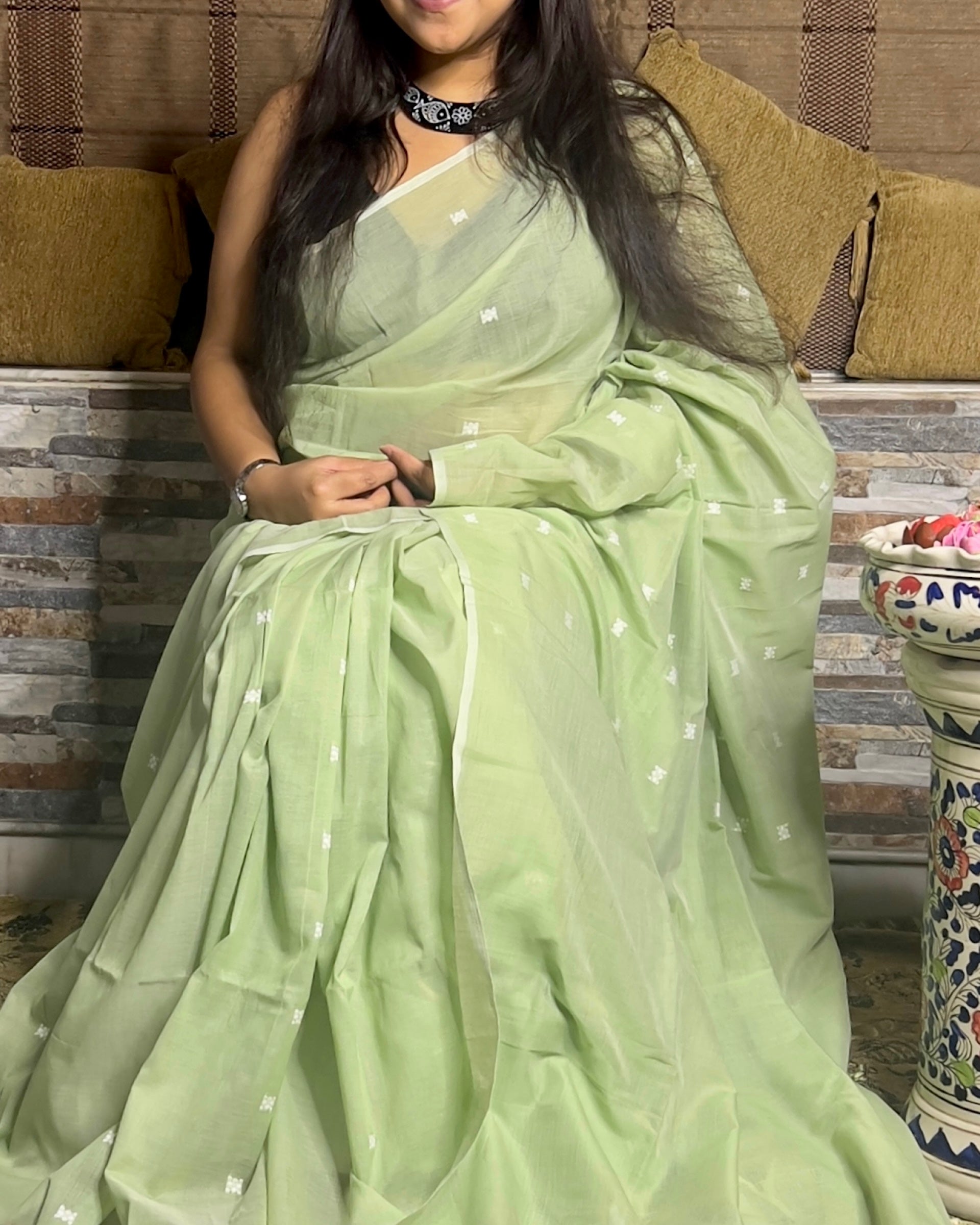 Pista Green -handloom cotton saree soft an comfortable for summer new collection