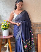 Navy embroidered cotton saree perfect for evening gatherings