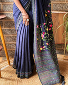Designer navy mulmul saree soft comfortable and breathable fabric