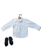 Cannes organic cotton boys white shirt close-up of lace trim and button detailing