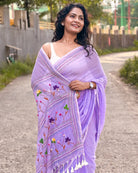 Mauve embroidered mulmul cotton saree