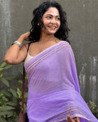 Elegant mauve mulmul cotton saree breathable and easy to drape