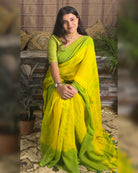 Soft and Comfortable Mulmul Cotton festive colour green and yellow  Shibori Saree