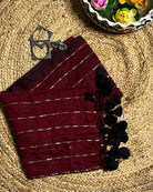 Soft and Comfortable mulmul cotton saree in maroon shade with sequin emblishment for festive or party wear at reasonable price