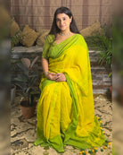 Soft and Comfortable Mulmul Cotton festive colour green and yellow  Shibori Saree