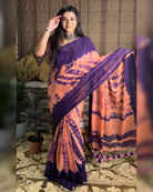 Soft and Comfortable Mulmul Cotton festive colour peach purple pink  Shibori Saree