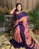 Soft and Comfortable Mulmul Cotton festive colour peach purple pink  Shibori Saree