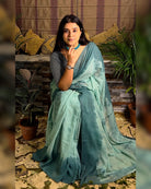 Soft and Comfortable Mulmul Cotton festive colour cyan blue green  Shibori Saree