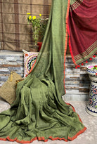 Green-Orange soft and comfortable Khadi cotton saree 
