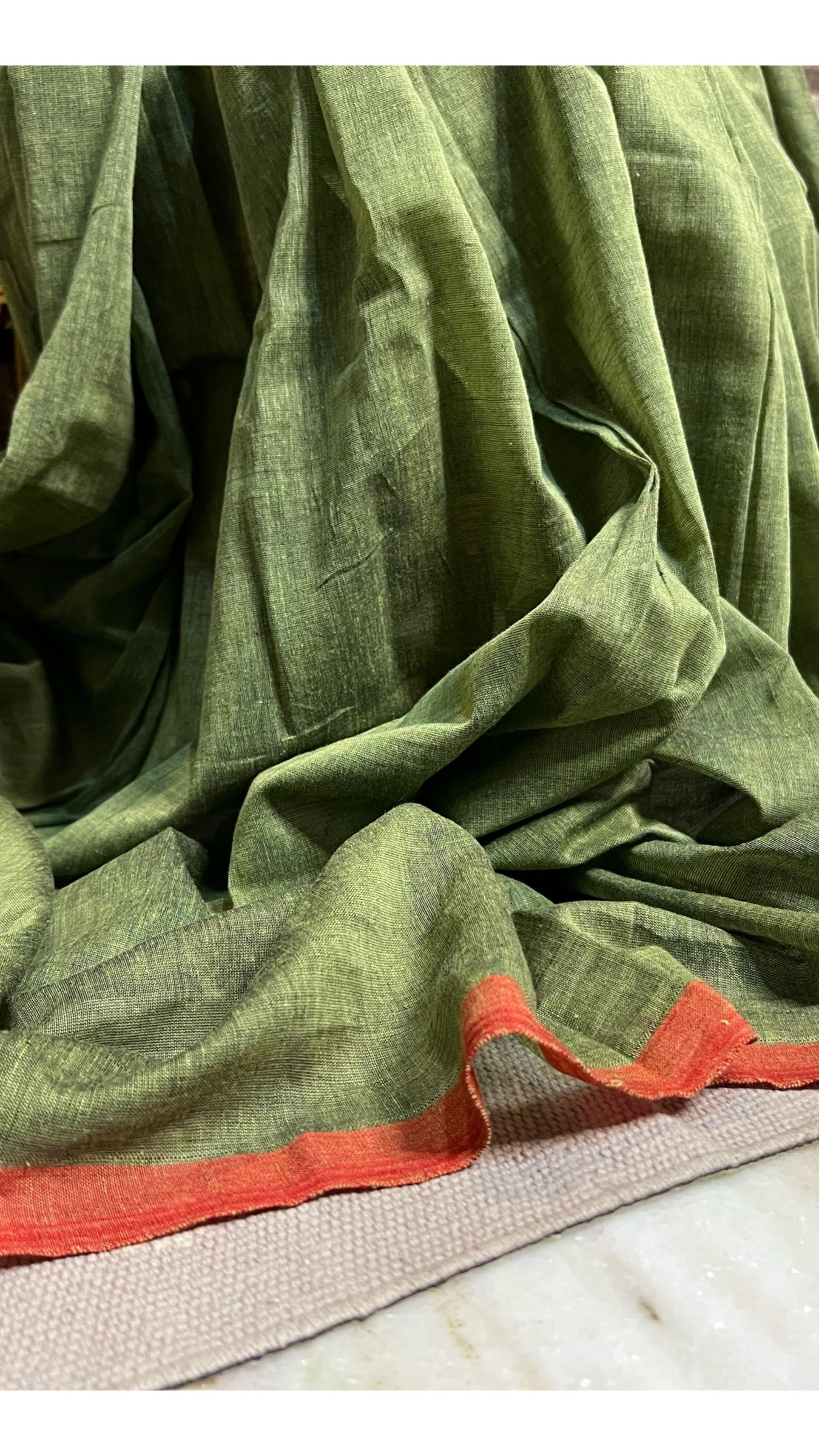 Green-Orange soft and comfortable Khadi cotton saree 