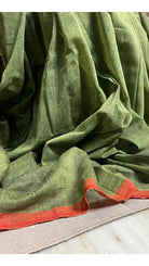 Green-Orange soft and comfortable Khadi cotton saree 
